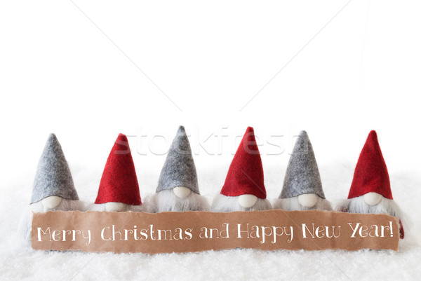Gnomes, White Background, Text Merry Christmas And Happy New Year Stock photo © Nelosa