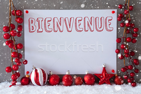 Label, Snowflakes, Christmas Balls, Bienvenue Means Welcome Stock photo © Nelosa