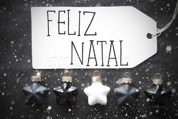 Black Balls, Snowflakes, Feliz Natal Means Merry Christmas Stock photo © Nelosa