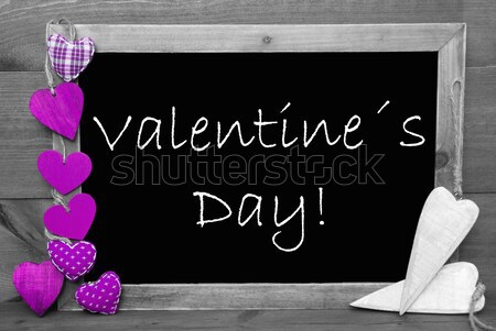 Stock photo: Black And White Blackbord With Purple Hearts, Copy Space