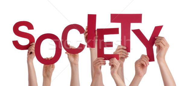 Many People Hands Holding Red Word Society Stock photo © Nelosa