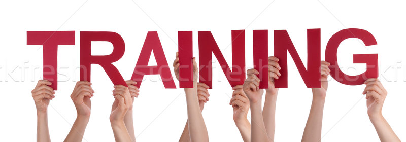 Many People Hands Holding Red Straight Word Training Stock photo © Nelosa