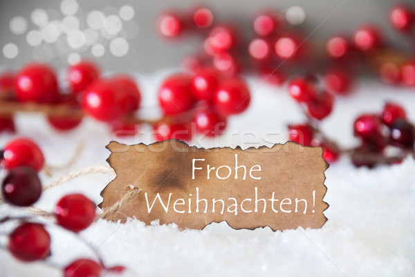 Burnt Label, Snow, Bokeh, Text Frohe Weihnachten Means Merry Christmas Stock photo © Nelosa