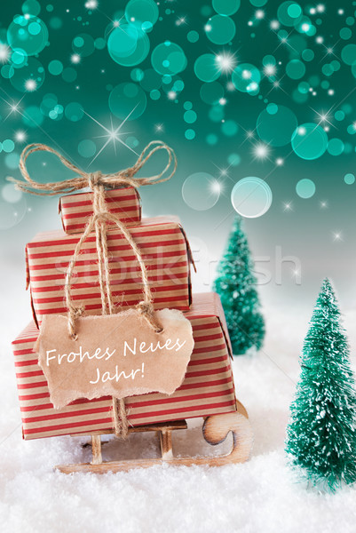 Vertical Christmas Sleigh, Green Background, Neues Jahr Means Ne Stock photo © Nelosa