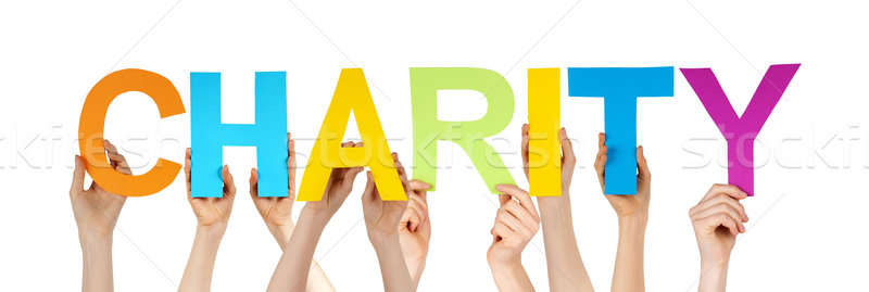 Many People Hands Holding Colorful Straight Word Charity Stock photo © Nelosa