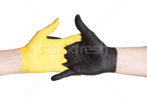 Citromsárga fekete koalíció festett kéz kezek Stock fotó © Nelosa