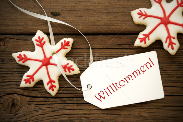 Christmas Star Cookies with Willkommen Label Stock photo © Nelosa