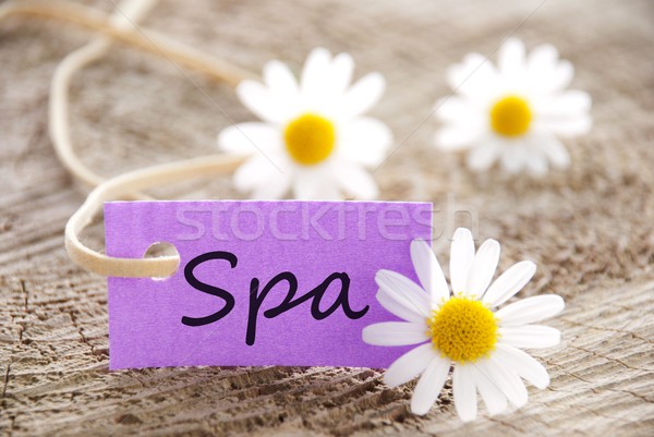 Lila címke fürdő szó fehér virágok Stock fotó © Nelosa