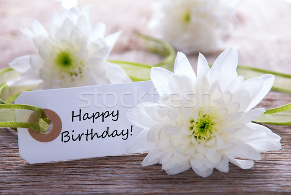 étiquette joyeux anniversaire fleur blanche bois lumière anniversaire [[stock_photo]] © Nelosa