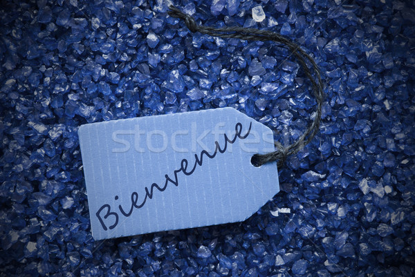 Purple Stones With Label Bienvenue Means Welcome Stock photo © Nelosa