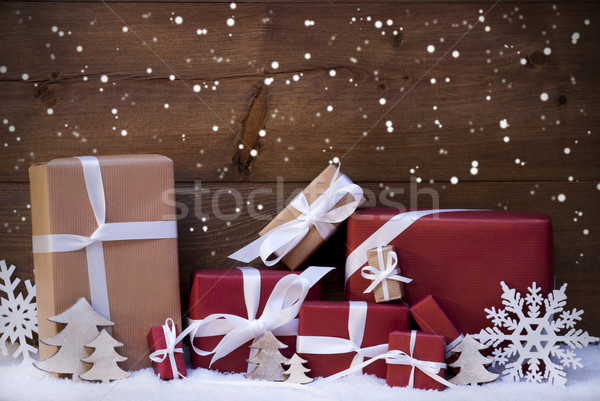 Foto stock: Vermelho · natal · presentes · decoração · branco · fita