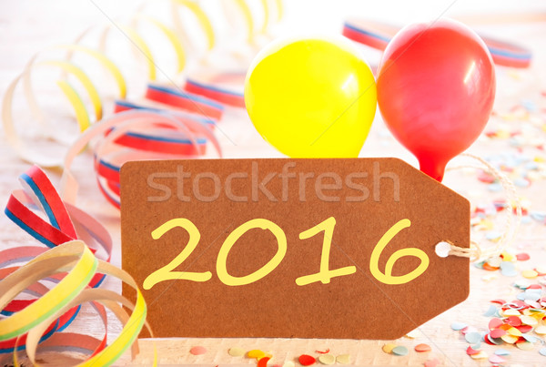 Party Label, Streamer And Balloon, Yellow Text 2016 Stock photo © Nelosa