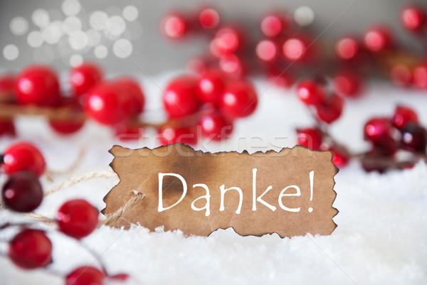 Burnt Label, Snow, Bokeh, Text Danke Means Thank You Stock photo © Nelosa