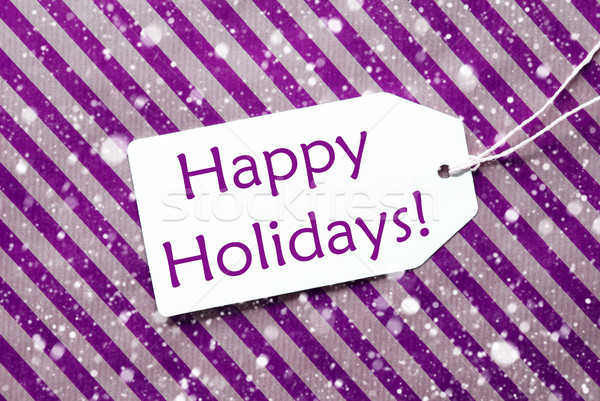 Label On Purple Wrapping Paper, Snowflakes, Text Happy Holidays Stock photo © Nelosa