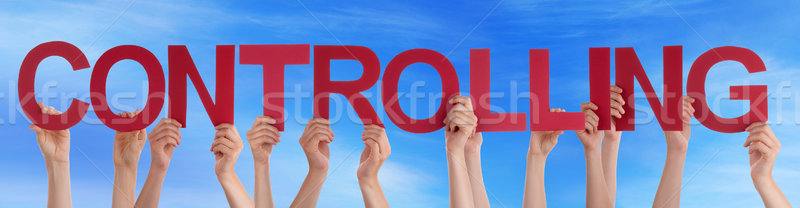 Many People Hands Holding Red Straight Word Controlling Blue Sky Stock photo © Nelosa