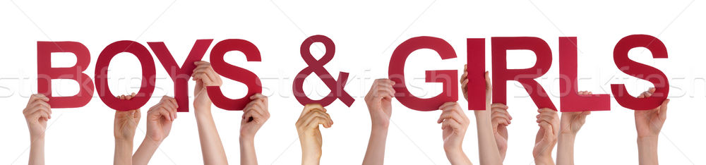  People Hands Holding Red Straight Word Boys Girls Stock photo © Nelosa