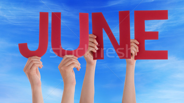 People Hands Hold Red Straight Word June Blue Sky Stock photo © Nelosa