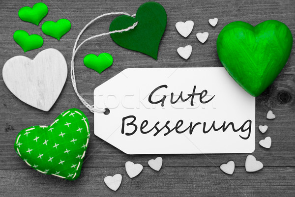 Label With Green Hearts, Gute Besserung Means Get Well Soon Stock photo © Nelosa