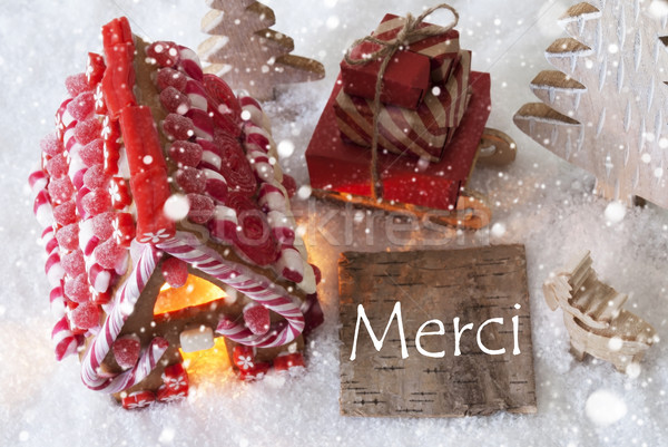 Gingerbread House, Sled, Snowflakes, Merci Means Thank You Stock photo © Nelosa