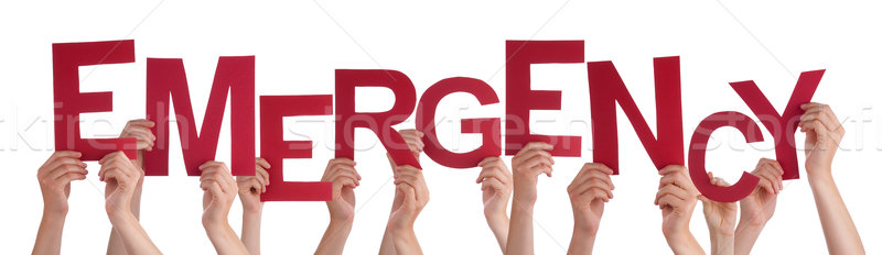 Many People Hands Holding Red Word Emergency Stock photo © Nelosa