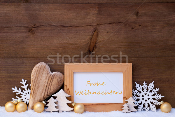 Golden Decoration, Snow, Frohe Weihnachten Mean Merry Christmas Stock photo © Nelosa