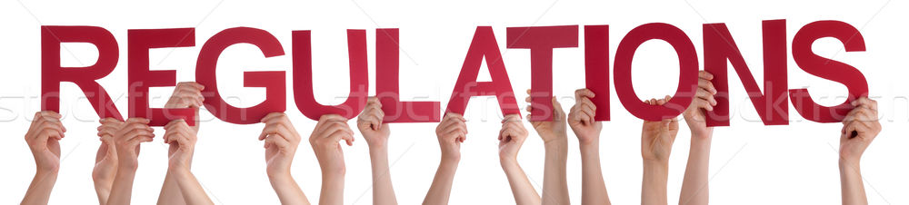 Many People Hands Holding Red Straight Word Regulations Stock photo © Nelosa