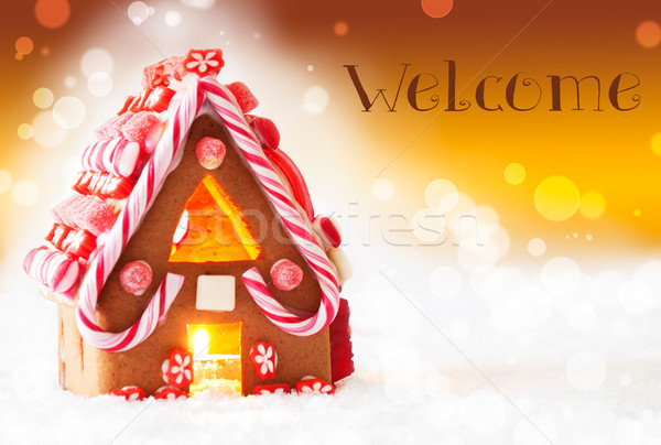 Gingerbread House, Golden Background, Text Welcome Stock photo © Nelosa