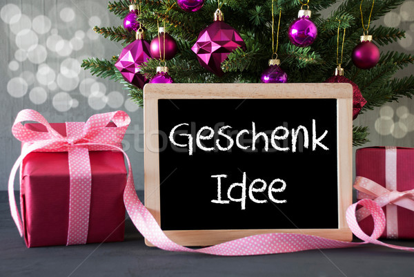 Stock photo: Tree With Gifts, Bokeh, Text Geschenk Idee Means Gift Idea