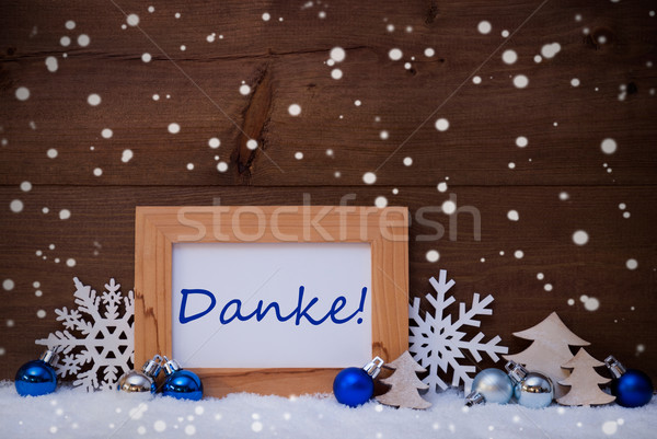 Blue Christmas Decoration, Snow, Danke Mean Thanks, Snowflakes Stock photo © Nelosa