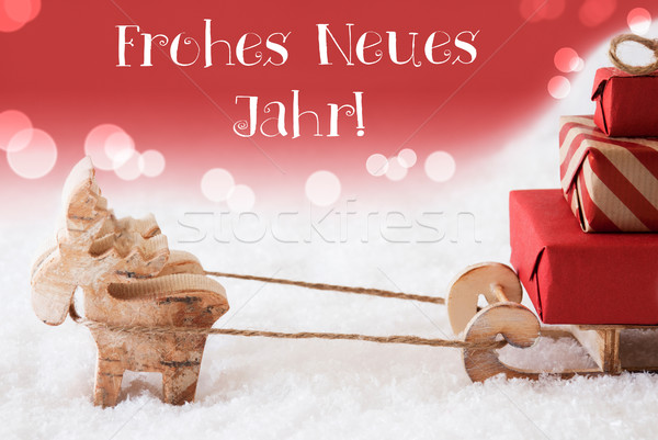 Reindeer With Sled, Red Background, Neues Jahr Means New Year Stock photo © Nelosa