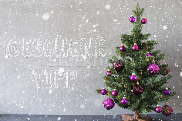 Christmas Tree, Snowflakes, Cement Wall, Geschenk Tipp Means Gift Tip Stock photo © Nelosa