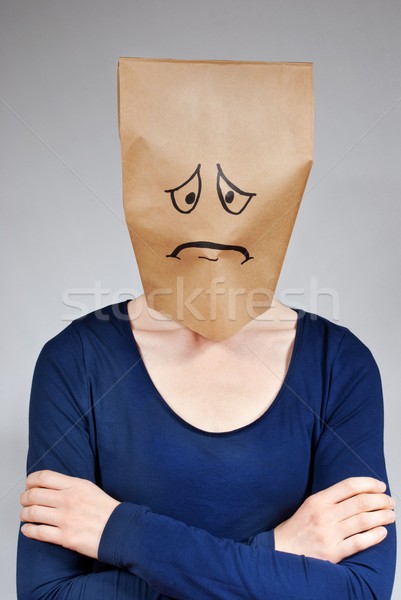 Szomorú néz személy papírzacskó fej maszk Stock fotó © Nelosa