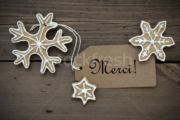 Merci Label with Ginger Bread Snowflakes Stock photo © Nelosa