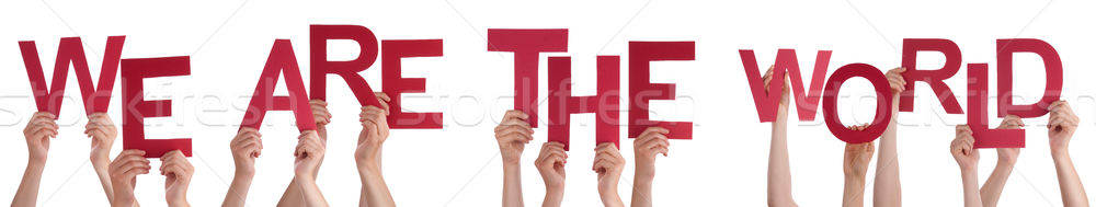 Hands Holding Red Word We Are The World Blue Sky Stock photo © Nelosa