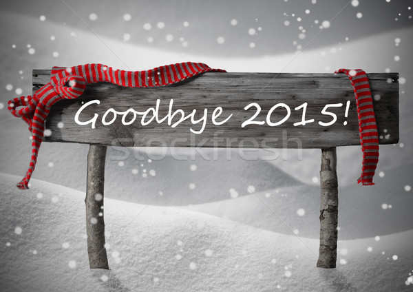 Gray Christmas Sign Goodybe 2015, Snow, Red Ribbon, Snowflakes Stock photo © Nelosa