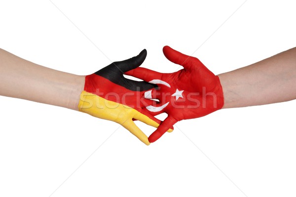 Kézfogás Törökország Németország zárt zászló üdvözlet Stock fotó © Nelosa