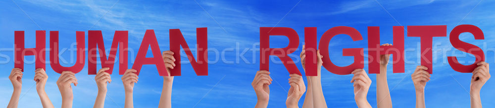 People Hands Holding Red Straight Word Human Rights Blue Sky Stock photo © Nelosa