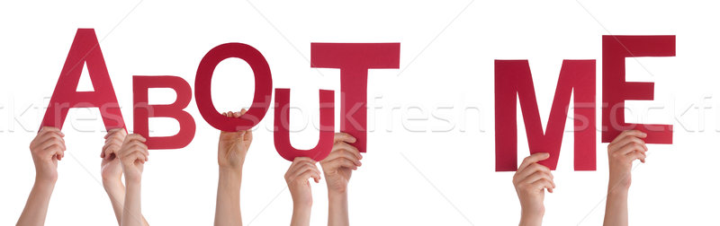Stock photo: People Hands Holding Red Word About Me 