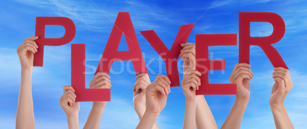 Many People Hands Holding Red Word Player Blue Sky Stock photo © Nelosa