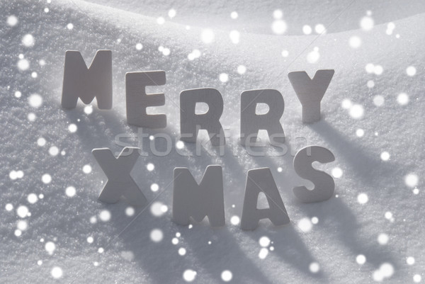 White Christmas Word Merry Xmas On Snow, Snowflakes Stock photo © Nelosa