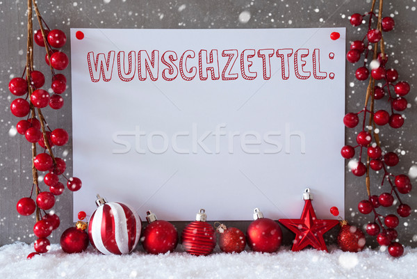 Label, Snowflakes, Christmas Balls, Wunschzettel Means Wish List Stock photo © Nelosa