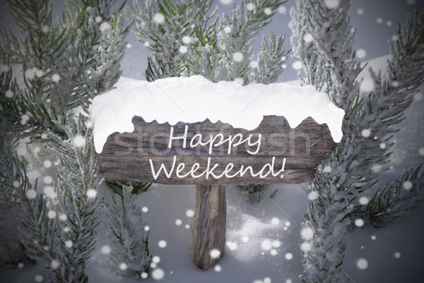 Christmas Sign Snowflakes Fir Tree Text Happy Weekend Stock photo © Nelosa