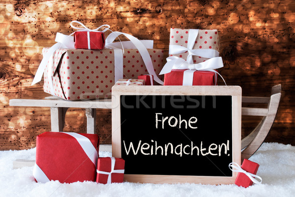 Sleigh With Gifts, Snow, Bokeh, Frohe Weihnachten Means Merry Ch Stock photo © Nelosa