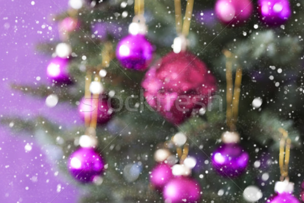 Blurry Christmas Tree With Rose Quartz Balls And Snowflakes Stock photo © Nelosa