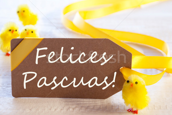 Etiqueta pollitos texto feliz pascua uno marrón Foto stock © Nelosa