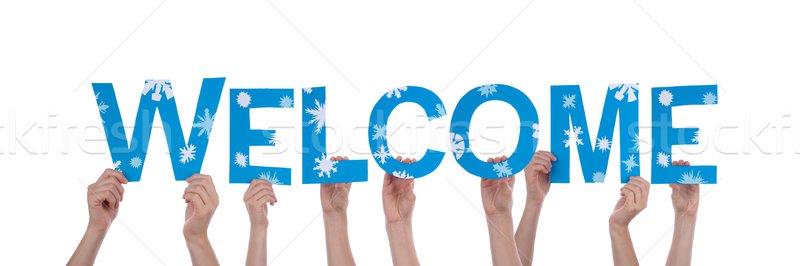 People Holding Blue Welcome Stock photo © Nelosa