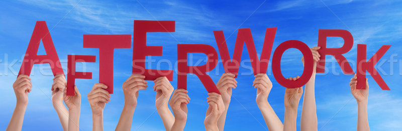 Many People Hands Holding Red Word Afterwork Blue Sky Stock photo © Nelosa