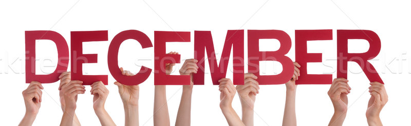 Many People Hands Holding Red Straight Word December  Stock photo © Nelosa