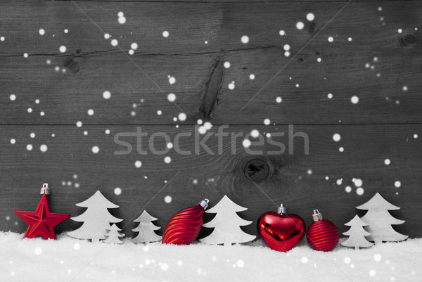 Red, Gray Christmas Decoration, Snow, Copy Space, Snowflakes Stock photo © Nelosa