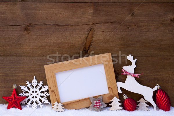 Foto stock: Rojo · nieve · espacio · de · la · copia · reno · pelota